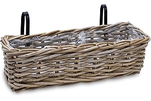 ‎SPETEBO Spetebo Rattan Balkonkasten Natur - 44 x 17 cm - Weide Pflanzkorb mit Halterung - Balkon Garten Blumenkasten Pflanztopf Blumenkorb zum Einhängen an Geländer