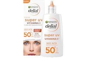 GARNIER DELIAL Crema Facial Fluida Uso Diário Muy Alta Protección Solar FPS50+ AntiManchas Con Vitamina C, Fórmula No Comedogénica 40 ml