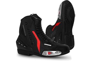 ASPIDEX Bottes de moto pour hommes Bottes de moto en cuir de sport Chaussures de moto avec semelle en caoutchouc noir Bottes