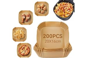 SKY-TOUCH 200Pieces Disposable Air Fryer Liner, Air Fryer Liners Square, Non Stick Parchment Paper for Baking, Roasting, Air Fryer 6.3 Inch/16 cm, Brown