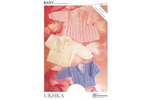 UKHKA 2 Baby Double Knitting DK Pattern For Easy Knit Beginner Babies Cardigans 12"- 20" Chest