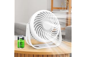 dovecina Ventilatore silenzioso, portatile, mini ventilatore USB girevole a 360°, ventilatore da tavolo a LED, batteria da 2500 mAh, per uffici, camera da letto, tenda, viaggi (Bianco)