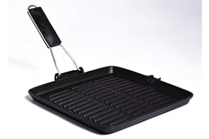 Aeternum Grill Petravera (Piastra per Grigliare) in Ghisa con Manico Pieghevole, Adatta all'Induzione, Antiaderente, 28 x 28 cm