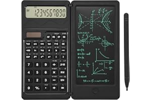 EooCoo Scientific Calculator with Erasable Writing Board, Solar and Battery, Slim and Portable,Suitable for School and Business,Black