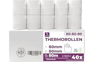 LYNNE PAYMENT SOLUTIONS LYNNE - Rouleau Thermique 80x80x12 - Bobine 80x80 pour imprimante - Rouleau imprimante thermique 80mm x 80m x 12mm - Sans BPA - [40x]