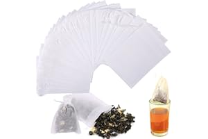 SVALOR 100 Pcs Sachet de Thé, Sachet de Thé à Remplir avec Cordon, Sachets Filtre à Thé Jetables, Sachets Thé a Remplir, pour Thé en Vrac, Café, épices, Poudre(6x8 cm)