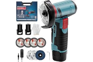 HOUSIWILL Mini Disqueuse Sans Fil 19500RPM, 76MM Mini Meuleuse Sans Fil avec 2 Batteries, 6 Disques à Tronçonner, Meuleuse d'angle Sans Fil pour Meuler et Polir, Couper