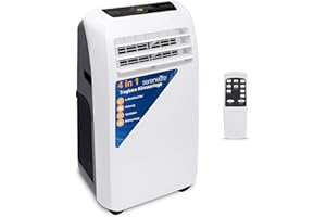 SereneLife Klimaanlage mobil 4-in-1: Luftkühler, Ventilator, Luftentfeuchter + Heizung – Tragbares Klimagerät mit Abluftschlauch, Fernbedienung & Kit für Räume bis 42 m² – Fenster-Montage 9,000 BTU