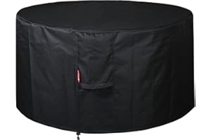 Sheechung Round Gas Fire Pit/Table Cover-Fit 36-40 inch Outdoor Firepit/Bowl,600D Heavy Duty Patio Cover Black,100% Weather Resistant&Waterproof for Backyard,Porch,Deck,Camping,grill,40”Dia X 22”H