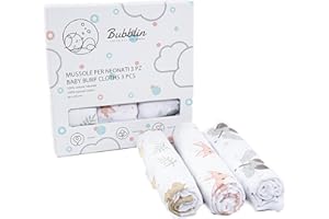 BUBBLIN - COCCOLA IL TUO BIMBO Bubblin, Set di 3 Mussole Neonato, 80x80 cm, Teli Neonati Quadrati, Tessuto doppio,100% Cotone Naturale, Certificato OEKO-TEX, Copertina Neonato, Unisex, morbide e soffici, Regalo Neonati (Volpe)