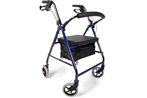 Dunimed Deambulatore pieghevole leggero – con vassoio e cestello – facile da piegare per bagagliaio – viaggio – altezza regolabile – carrello – aiuto per la corsa – deambulazione (blu)