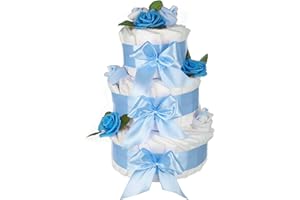 DUBISTDA -WINDELTORTEN- Dubistda© - Gâteau de couches XXL bleu pour garçon - 63 pièces - Cadeau de naissance - 45 cm