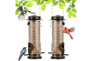Urban Deco Vogelfutterspender mit 2 Futteröffnungen, Vogelfutterhaus mit 21,5 cm Massivem Transparentrohr, Metall Futterhaus für Vögel (Kaffeebraun-2PK)