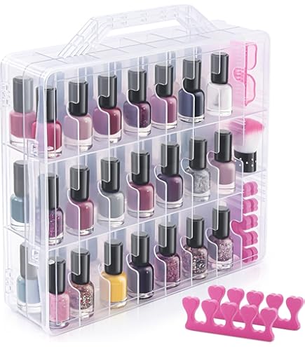 Grote make-uptas, BYLife nagellak organizer, houdt 30 flessen dubbellaagse reisopbergzakken waterdichte PU cosmetische tas met verstelbare verdelers voor opslag van manicure-gereedschap, Canvas Zwart