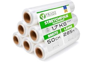 V1 TRADE Film Etirable Demenagement - 6 Rouleaux Film Palette Transparent 50cm x 285m - Plastique Protection pour Colis et Meubles