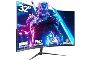 Gawfolk 32 Inch Curved Gaming Monitor 240Hz, 1800R PC Monitor Full HD 1080P, Ultra-Thin Bezel, Freesync and Eye Care Technology, 100x100mm Wall-mounted