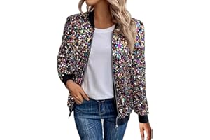 GENERISCH Pailletten Jacke Damen mit Reißverschluss Glitzer Bomberjacke Bolero Elegant Jacken Festliche Disco Kostüm Langarm Casual Pailettenjacke Slim Fit Winter Streetwear Top Glitzertop für Rave Party