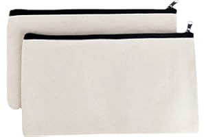 saizone Pack of 2 Pencil Cases, Fabric Pencil Case, Cosmetic Bags with Zip, Canvas Makeup Bags for DIY Painting, Decorating, Travel, Craft, Storage, Stationery, White, Cosmetic bag