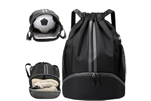 WUBAYI Football Boot Bag,Sports Kit Gym Sack Swimming PE Large Drawstring Bag Unise With Wet And Dry Separation,Waterproof Gym For Kids Adults Men Women Travel,School Sports Beach Holidays