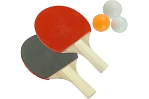 Value 4 Money Table Tennis Set - 2 Player, 2 Rackets (Black/Red), 3 Balls (Orange/White), Wooden Handles, Ideal for Indoor/Outdoor Use