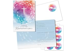 ‎YOUNIKAT younikat 15er Set Kommunionskarten - Klappkarten in DIN A6 mit 15 Umschlägen und 18 passenden Aufklebern - Einladungskarte und zur Erstkommunion - dv1167