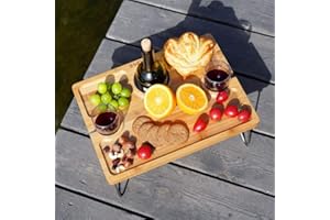 INNO STAGE Wine Picnic Table Outdoor, Folding Portable Bamboo Wine Glasses & Bottle, Snack and Cheese Holder Tray for Concerts at Park, Beach, Ideal Wine Lover Gift