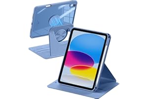 drivego 360 Rotating Case for iPad (A16) 11th Generation 11 Inch 2025/10th Generation 10.9 Inch 2022, Magnetic Detachable Cover with Pencil Holder for iPad 11/10 Gen, PC Clear Back, Blue
