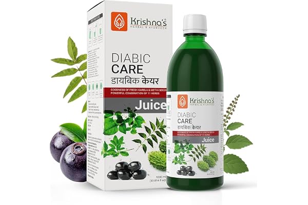 Krishna's Diabic Care Juice - 1000 ml Blend of 11 herbs Methi, Amla, Karela, Jamun, Kutki, Guduchi & 5 other herbs to manage sugar levels Made in India