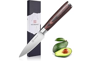 KEEMAKE Couteau Office Cuisine 9 cm, Couteau d'office Professionnel en Acier Inoxydable à Éplucher Fruit Légume, Manche en Pakkawood