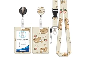 VIOJRLLY Porte-cartes ours fraise, badge d'identification, cordon détachable avec clip rétractable, utilisable pour porte-clefs, cartes de visite, cartes de porte, cartes d'identité
