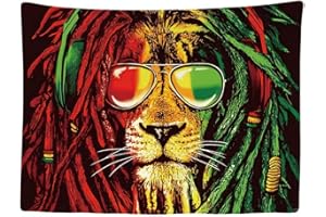 Ulticool – Tapisserie Murale Décorative Chambre - Lunettes Reggae Rasta Jamaica Lion - 200 x 150 cm Grand – Papier Peint Tissu – Tapestry Aesthetic Wall - Décoration Panoramique