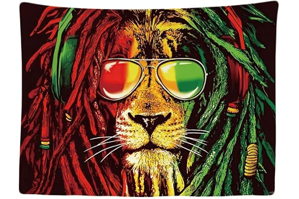 Ulticool – Tapisserie Murale Décorative Chambre - Lunettes Reggae Rasta Jamaica Lion - 200 x 150 cm Grand – Papier Peint Tissu – Tapestry Aesthetic Wall - Décoration Panoramique
