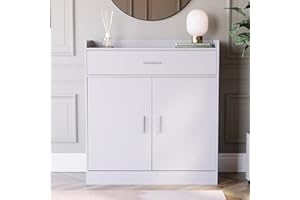 Vida Designs Dalby Nowoczesna szafka na buty, 2 drzwi, 1 szuflada, organizer do przechowywania szafek na korytarz, stojak na buty, drewniana kredens, biała