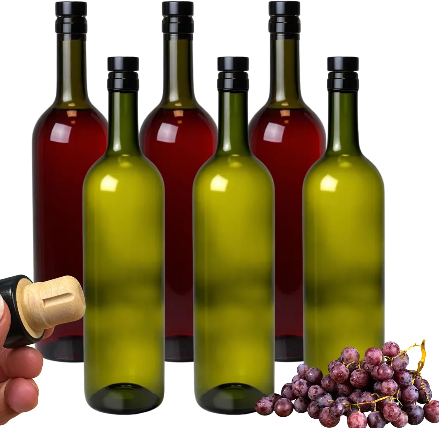 mikken 6 botellas de cristal de 750 ml con corcho verde botella de aceite 0,75 L incluye etiquetas