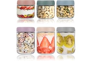 COTEPI 6 sztuk słoików Overnight Oats, słoiki do przetworów o pojemności 300-500 ml z zakręcaną pokrywką, szklane pojemniki wielokrotnego użytku z pokrywką, do sałatek, jogurtów, musli, budyniu