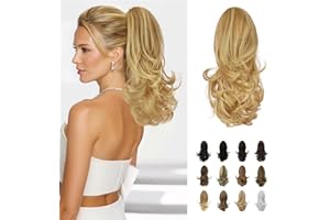 Sofeiyan 13" Ponytail Extension Long Curly Ponytail Clip in Claw Hair Extension Natural Looking Synthetic Hairpiece for Women,Light Blonde/Platinum Blonde mix