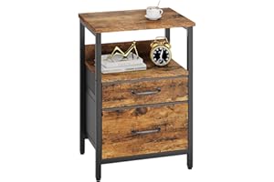 YMYNY Comodino, Tavolino con 2 Cassetti in tessuto, 2 Scaffale aperte, Tavolino Salotto, Tavolino da Divano, Tavolino da Notte per Camera da Letto, Soggiorno, Marrone con venatura di legno HST011H