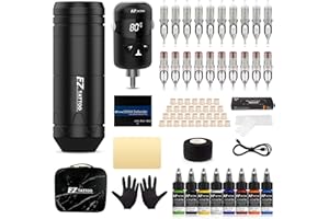 EZ TATTOO EZ Kit per Tatuaggi - Kit Macchina per Tatuaggi Completo con Penna Rotante per Tatuaggi, 1100mAh Alimentazione a Batteria, 20pezzi Aghi per Cartucce Tatuaggio per Artisti del Tatuaggio (Dagger V3)