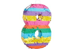 BLUE PANDA Piccola Pignatta Arcobaleno a Forma di Numero 8 per la Festa dell’Ottavo Compleanno dei Bambini, 29 x 16.5 x 7.5 cm