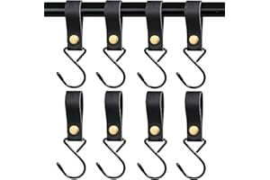TYFYH Leder-S-Haken 8 Stück S Haken Mit Lederschlaufe, Campinghaken, Metall-S-förmige Haken zum Aufhängen, Multifunktionshaken, Kinderwagen-Haken für Mantel, Handtuch, Küche, Badezimmer