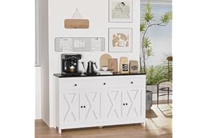 Roomark Credenza Cucina, Mobile Cucina con 3 Cassetti & 2 Armadi，Buffet Mobile Moderno, Credenza Soggiorno, Mobile per Cucina Ingresso Foyer, Sala da Pranzo, 140x40x85 cm