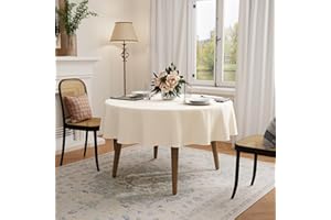 GFCC Tovaglia Rotonda 180 cm Beige - Tovaglia per 8-10 Posti Poliestere Lavabile Antimacchia Elegante Tovaglie per Soggiorno, Cucina, Sala da Pranzo, Giardino Esterno Compleanno, Natalizie, Feste