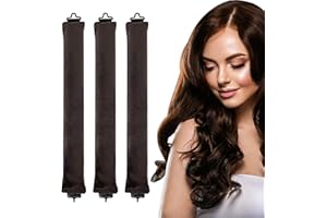 elook 3PCS Heatless Curlers, High Resilience Hair Rollers Lazy Heatless Blowout Rods, Soft Velvet Thick Flexi Rods with Hook, Women Long DIY Hair Styling Tools - Brown