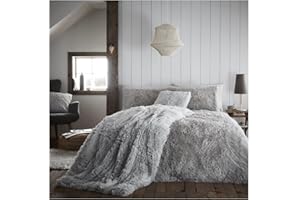 GC GAVENO CAVAILIA Luxurious Teddy Fleece Duvet Cover Double, Super Soft Fluffy Hug and Snug Quilt Covers With Pillowcases, Thermal & Snuggle Fur Bedding, Grey/Silver, 3 Pieces