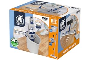 ELEPHANT ÉLÉPHANT Maison - Kit Neo - Balai à Plat avec Housse & Essoreur - Nettoyage Facile sans Se Mouiller Les Mains, Maniable & Passe-Partout, Système Easy Clip - Tous Sols - Fabriqué en France