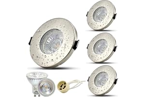 HiBay Spot LED Encastrable Salle de Bain GU10,4x 5W Spot Encastré Blanc Neutre 4500k Plafond COB,Trou 68mm,Plafonnier Encastré Inox Brossé 220V Avec GU10 Ampoules,Pour Balcon,Cuisine,Salon