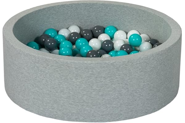 Velinda Piscine a balles pour Enfant, Aire de Jeu + 150 balles (Couleurs des balles: Blanc, Gris, Turquoise)