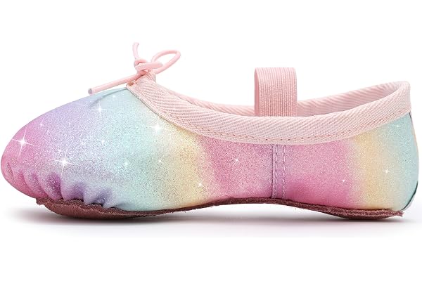 Aiseyi Chaussures de ballet pour filles - Chaussures de danse à paillettes - Chaussons de danse en cuir - Semelle complète - Ballerines plates pour enfants et tout-petits