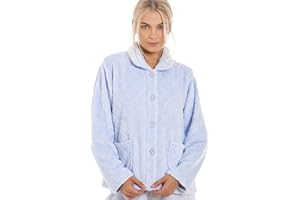 Camille Womens Supersoft Fleece Bed Jacket | Luxury Collared Warm Sleep Coat | Button Up & Long Sleeved | Warm & Cosy All Night Long | Autumn or Winter Wear Over Pyjama Top