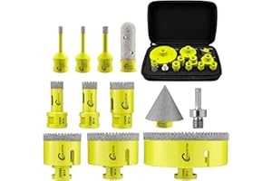 SANLEETEK Tile Hole Saw Kit - Diamond Core Drill Bits Set 12pcs (6/6/8/20/25/35/50/68/110mm+20mm Finger Bit+50mm Beveling Chamfer Bit+Hex Adapter) for Ceramic Tile Porcelain Marble Granite M14 Thread